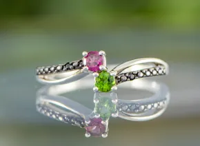 Пръстен с Розов и Зелен Турмалини